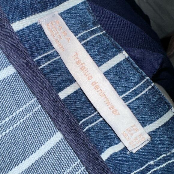 WOMEN'S ZARA DENIM RUFFLE HIGH LOW SKIRT white striped asymmetrical size xs - Picture 4 of 9